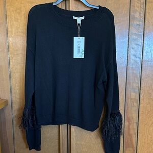 Chelsea and Violet Black Feather Cuff Women's Sweater -